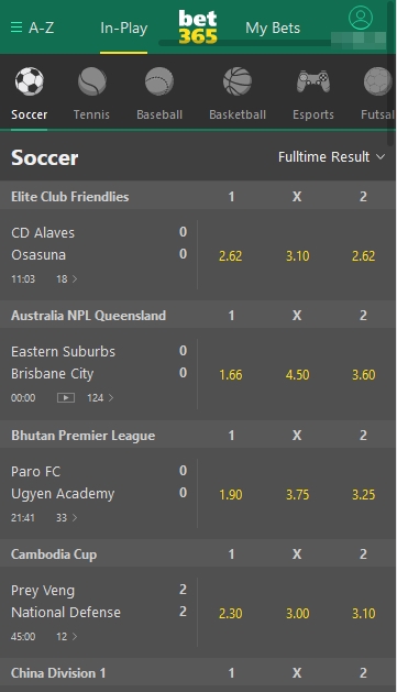 Example of In-Play betting